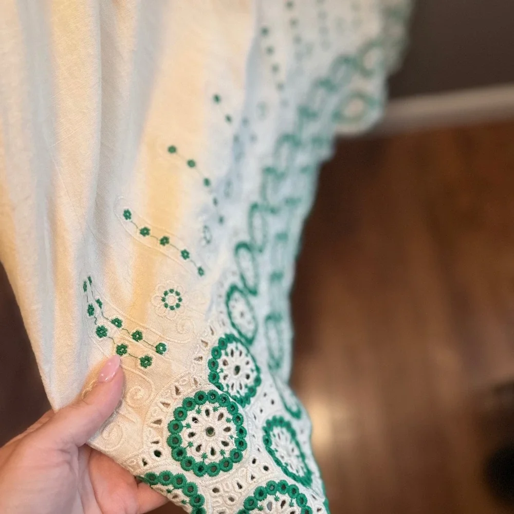 Fall Floral Boho Girls 16 Linen Embroidered Maxi Dress Green Floral Boho